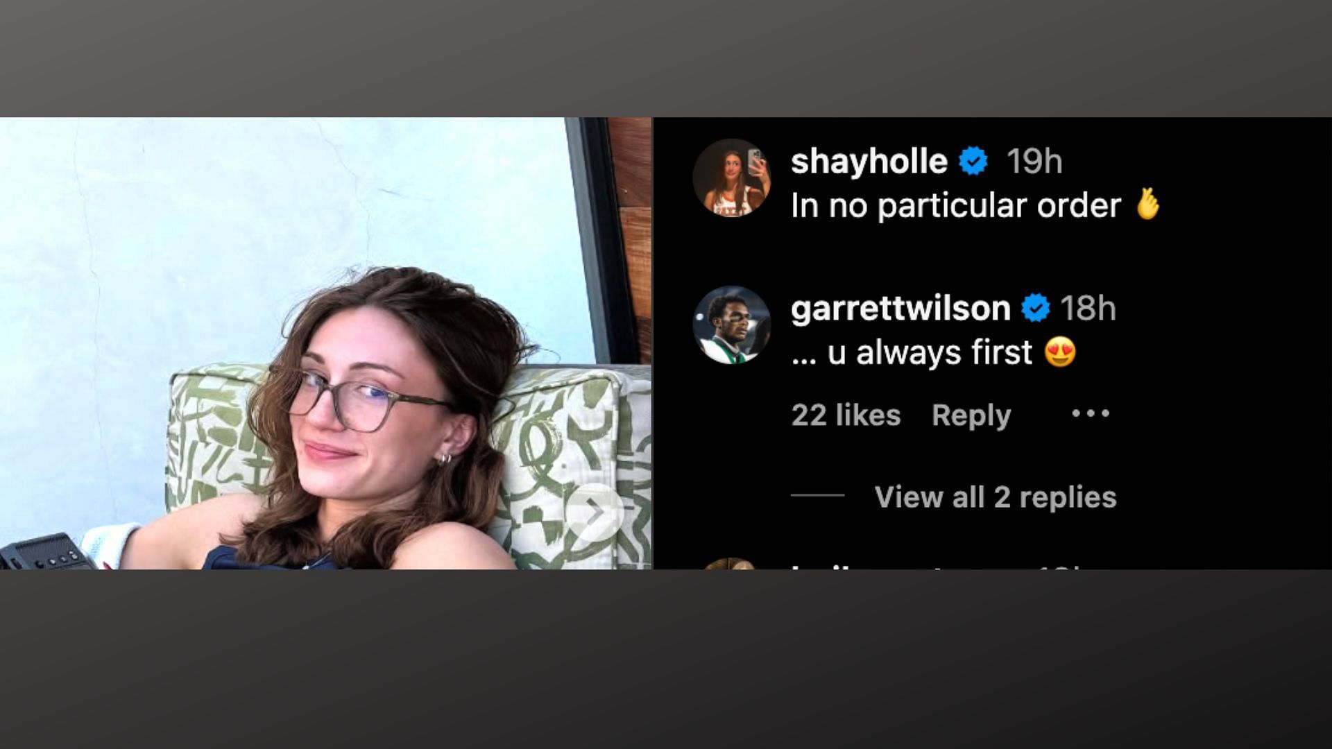 Garrett Wilson sends 3-word message to girlfriend Shay Holle's IG post (image credit: instagram/shayholle)